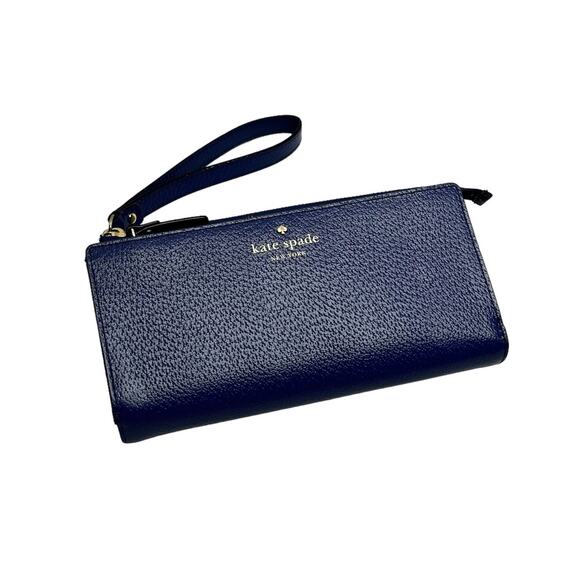 Kate Spade Madison Double Zip Saffiano Leather Wristlet Royal Blue Fits Phone - Picture 1 of 11